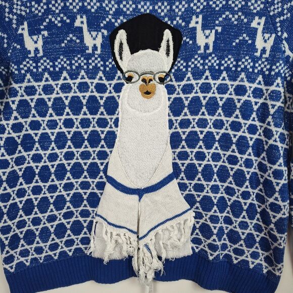 Carbon Happy Llamakah Sweater Men's XL Blue Nordic Hanukkah Llama Pullover - Picture 4 of 11
